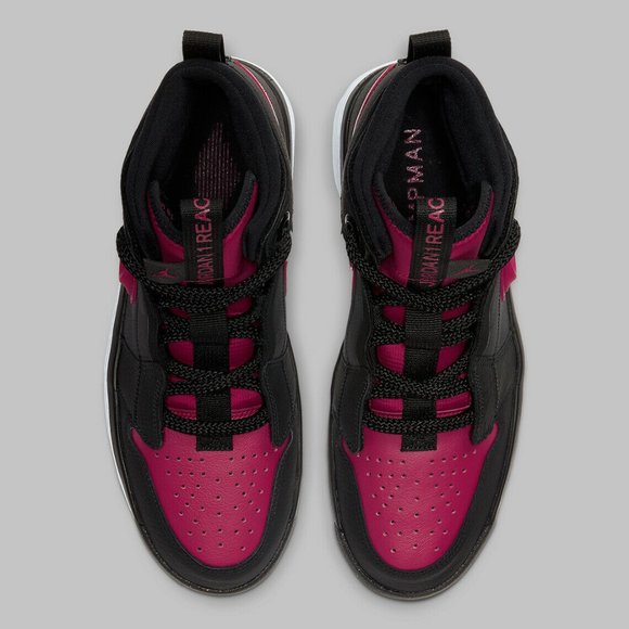 NIKE MEN'S AIR JORDAN 1 HIGH REACT NOBLE RED BLACK - Picture 2 of 6